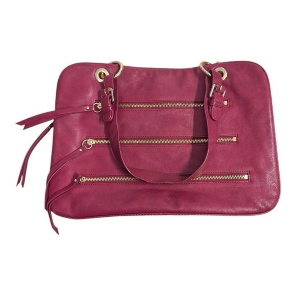 Sorial New York Red Leather Tote With Gold Zipper Accents Pocketbook Travel